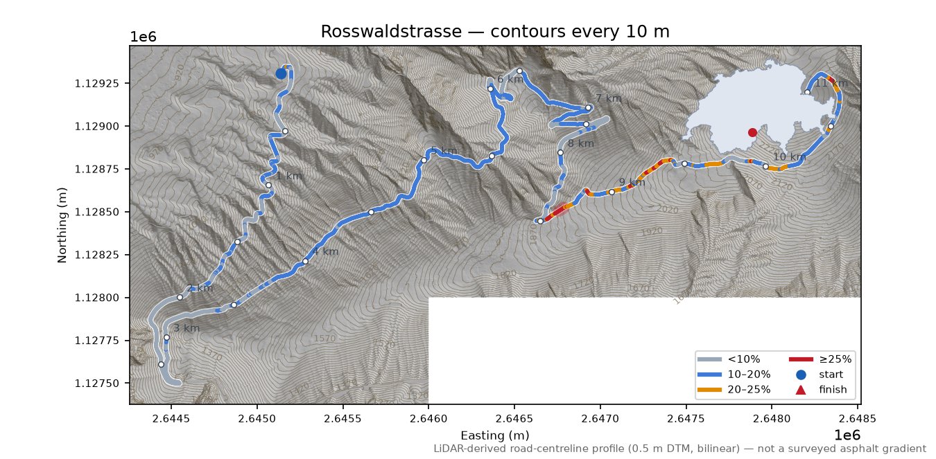 Rosswaldstrasse LiDAR hillshade map with contours