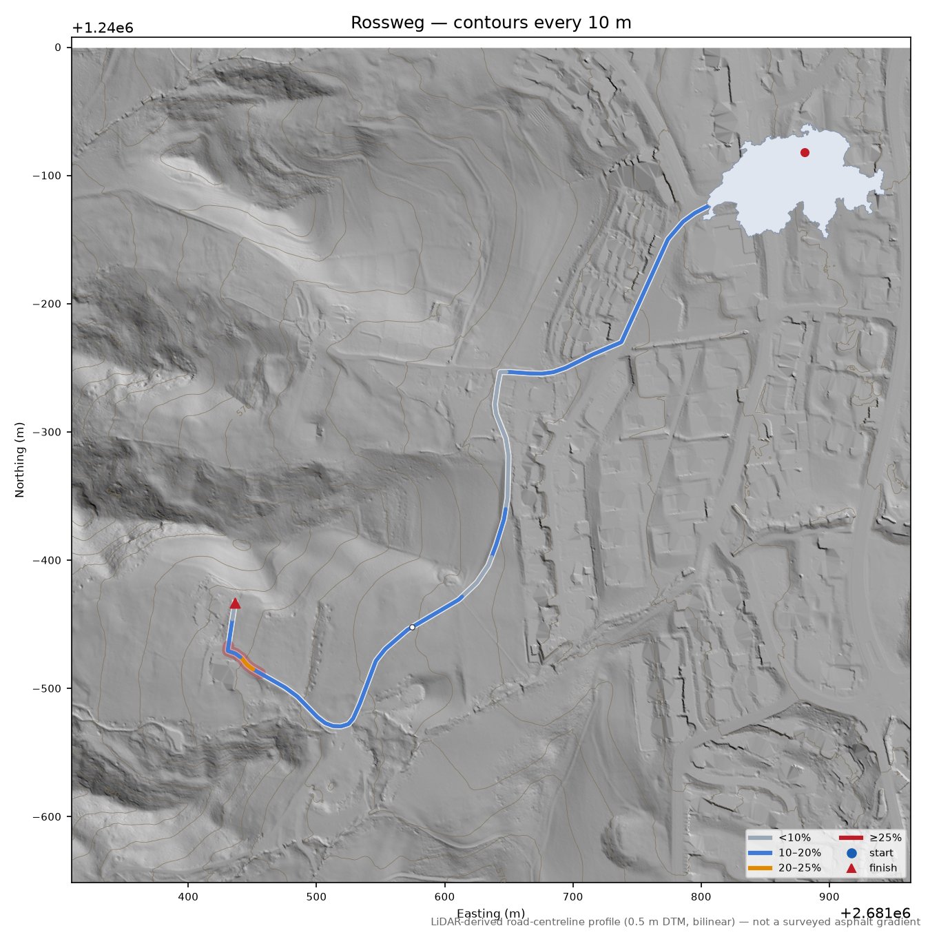 Rossweg LiDAR hillshade map with contours