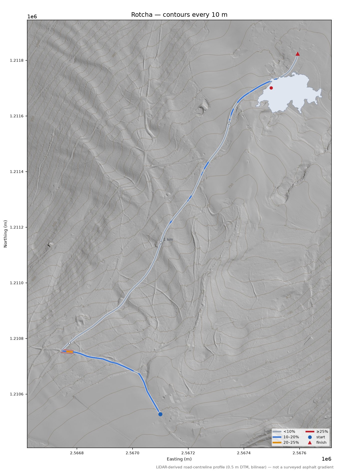 Rotcha LiDAR hillshade map with contours