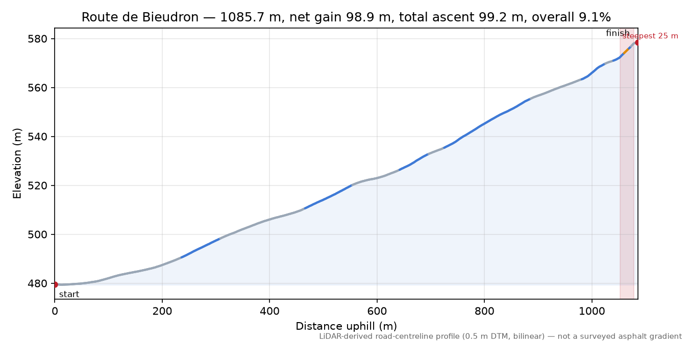 Route de Bieudron elevation profile