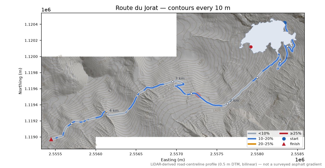Route du Jorat LiDAR hillshade map with contours