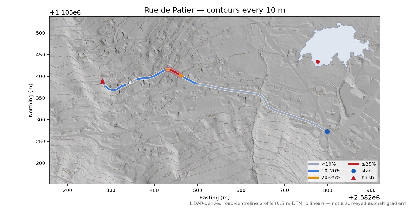 Rue de Patier LiDAR hillshade map with contours