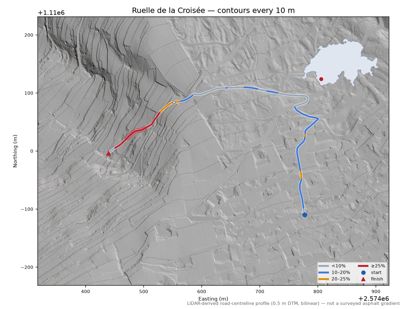 Ruelle de la Croisée LiDAR hillshade map with contours