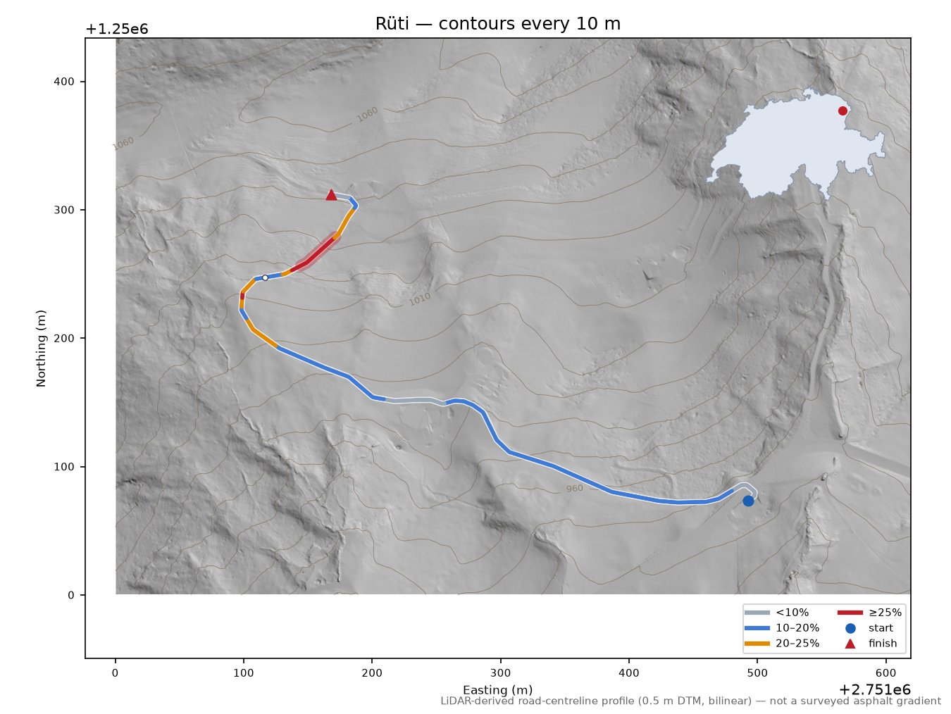 Rüti LiDAR hillshade map with contours