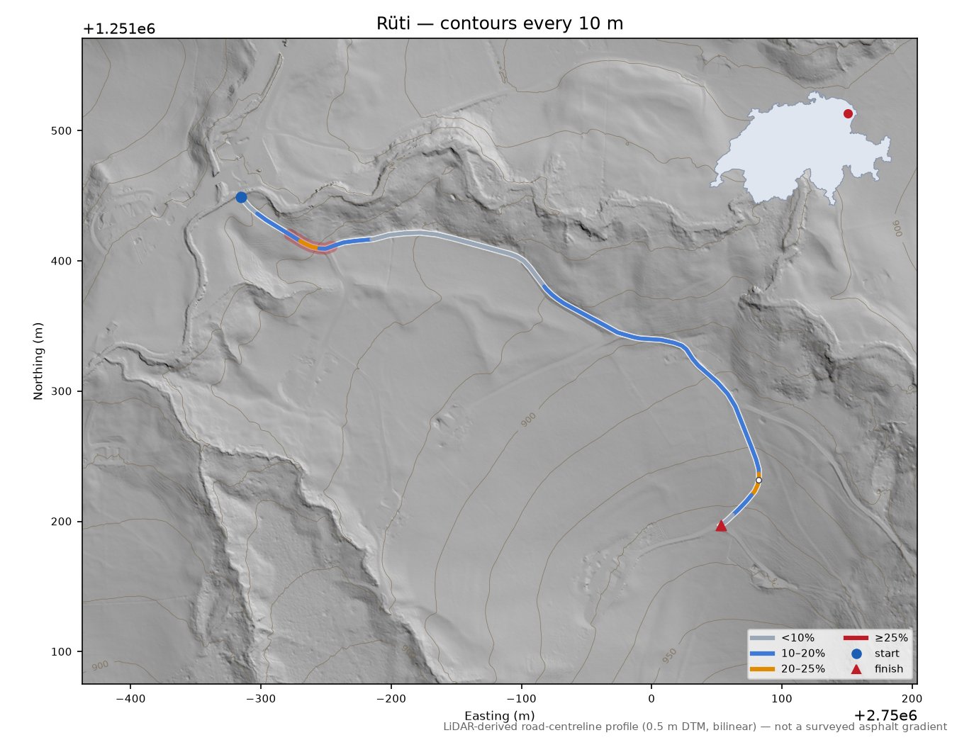 Rüti LiDAR hillshade map with contours