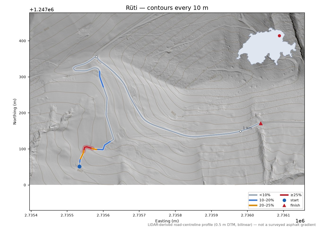 Rüti LiDAR hillshade map with contours