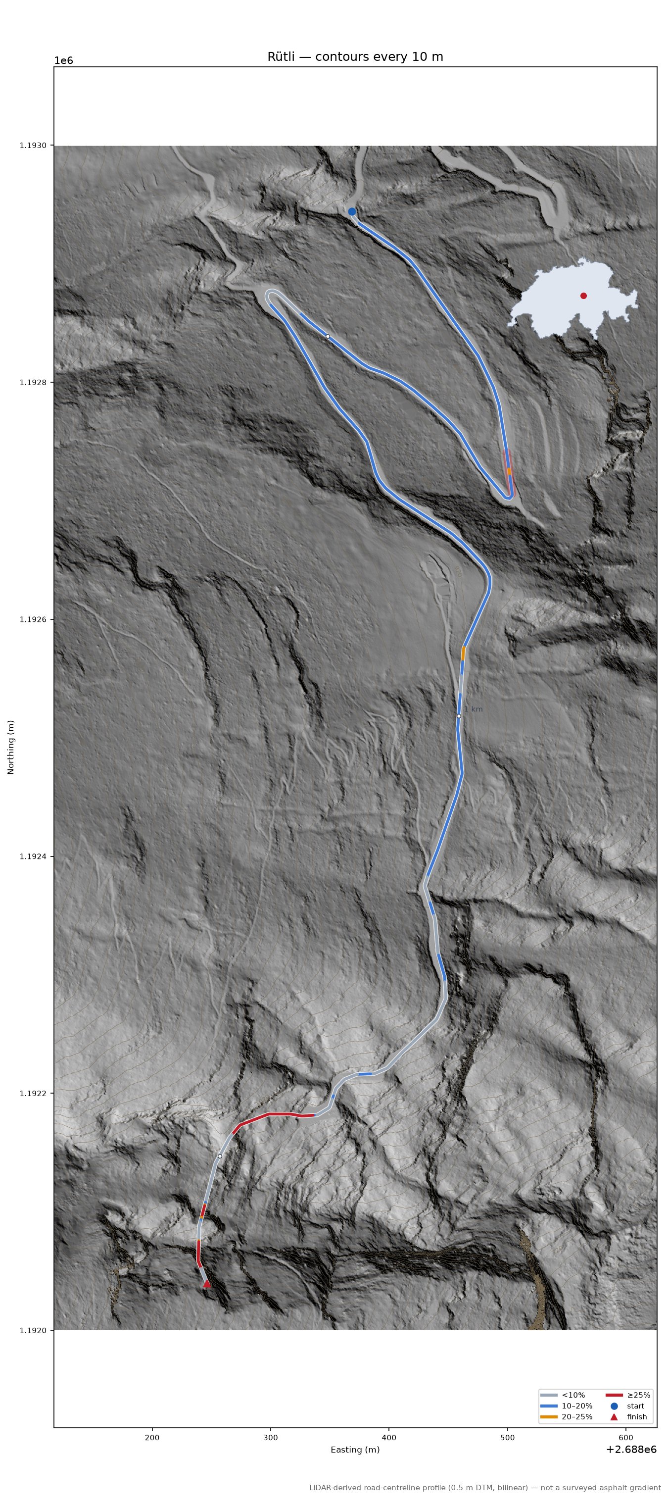 Rütli LiDAR hillshade map with contours