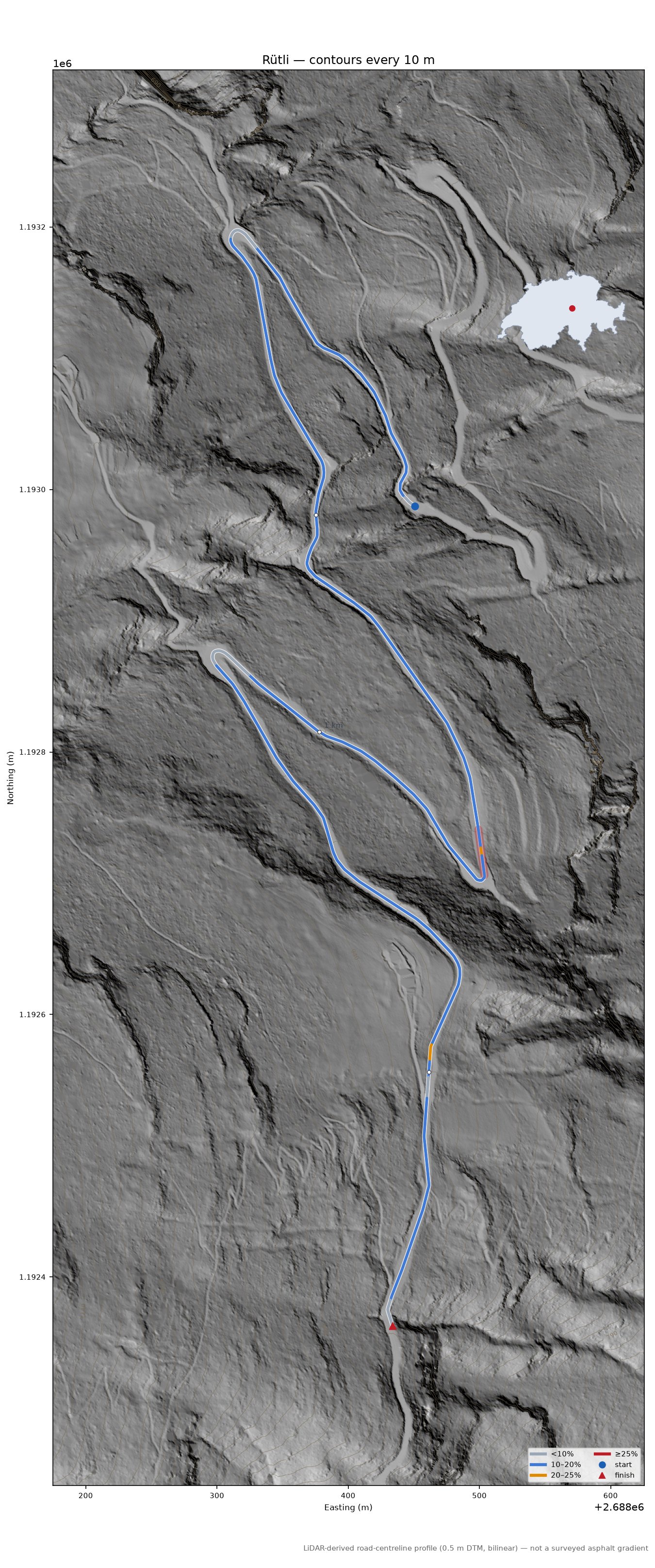Rütli LiDAR hillshade map with contours