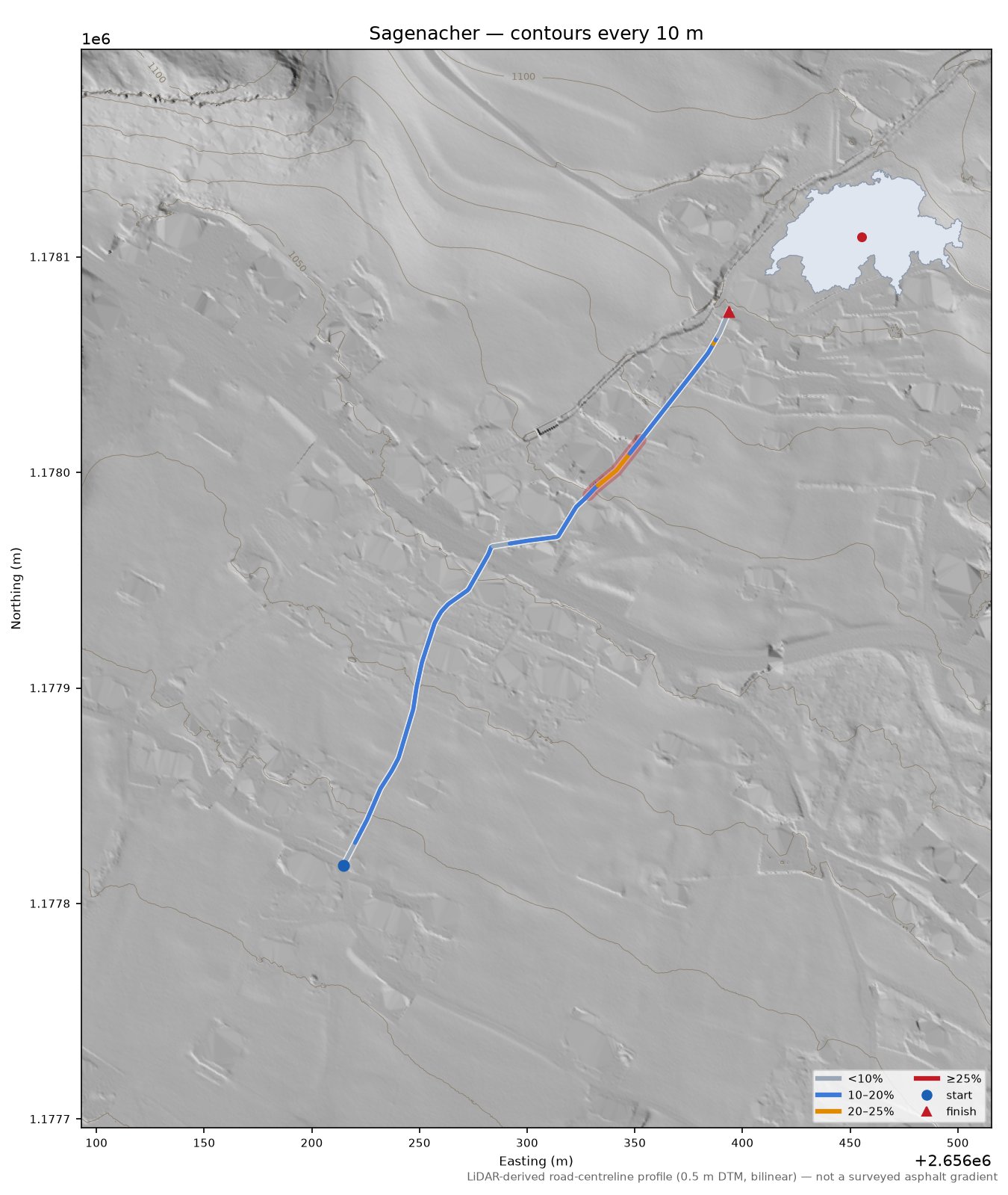 Sagenacher LiDAR hillshade map with contours