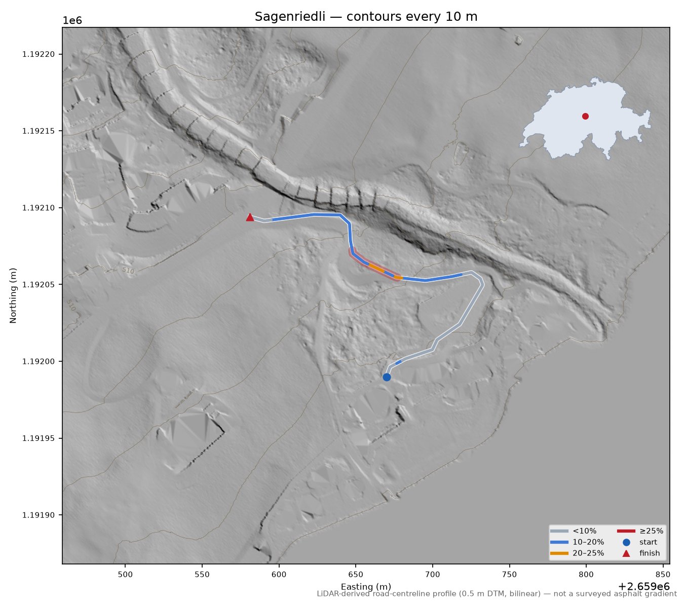 Sagenriedli LiDAR hillshade map with contours