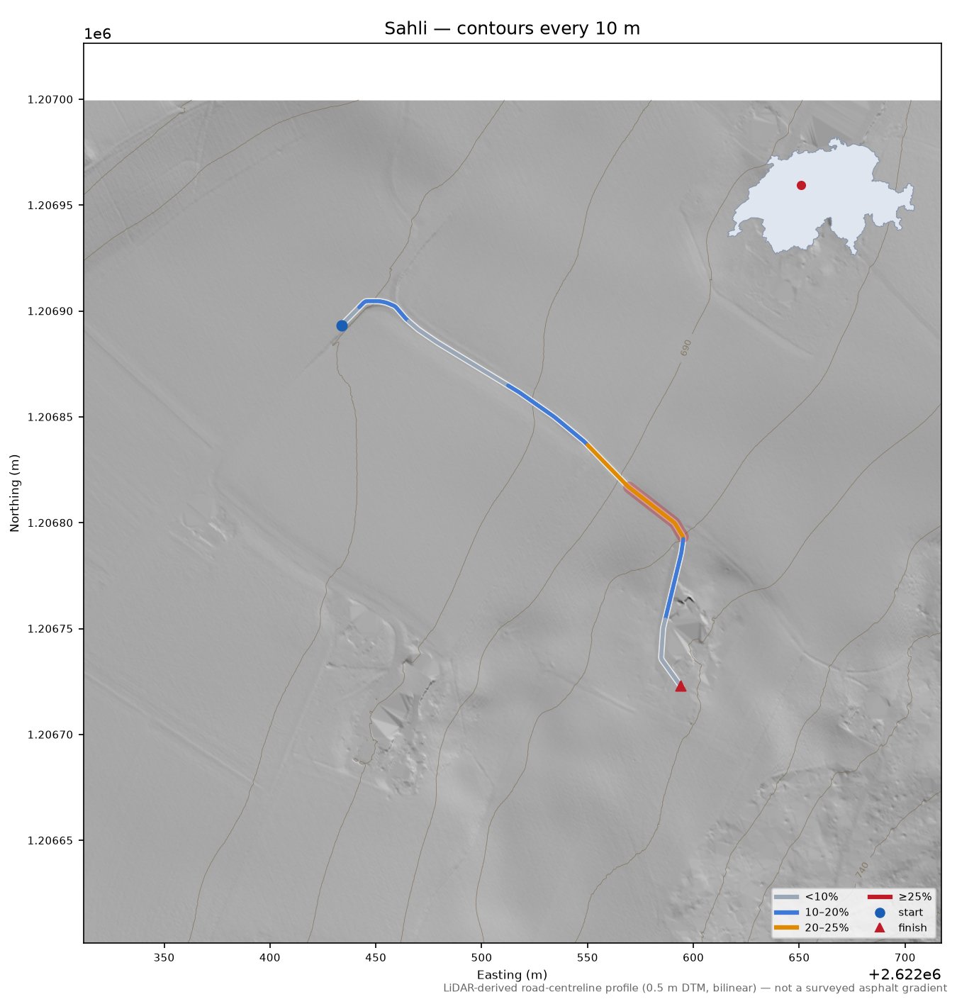 Sahli LiDAR hillshade map with contours