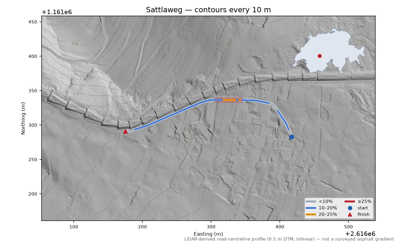 Sattlaweg LiDAR hillshade map with contours