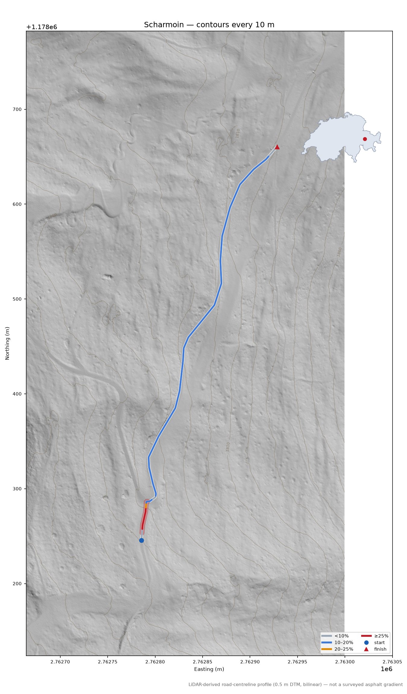 Scharmoin LiDAR hillshade map with contours