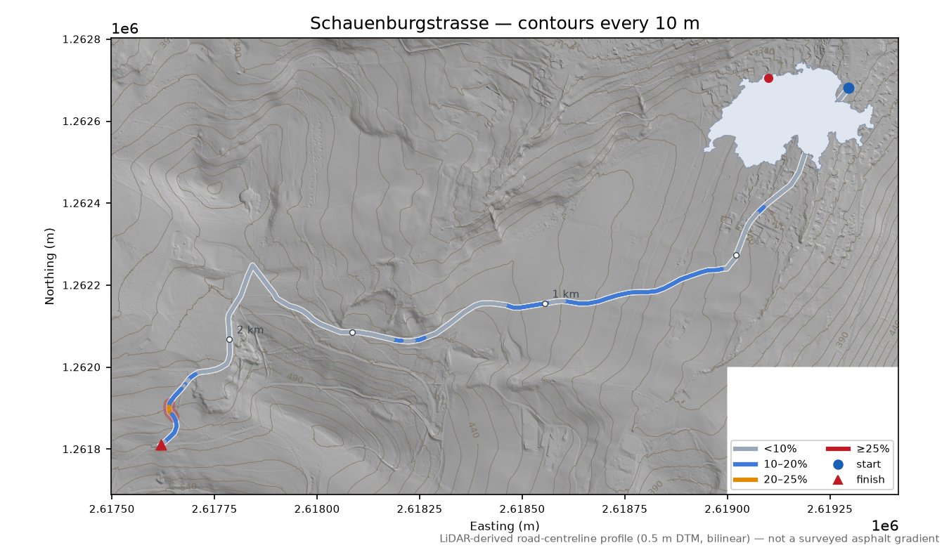 Schauenburgstrasse LiDAR hillshade map with contours