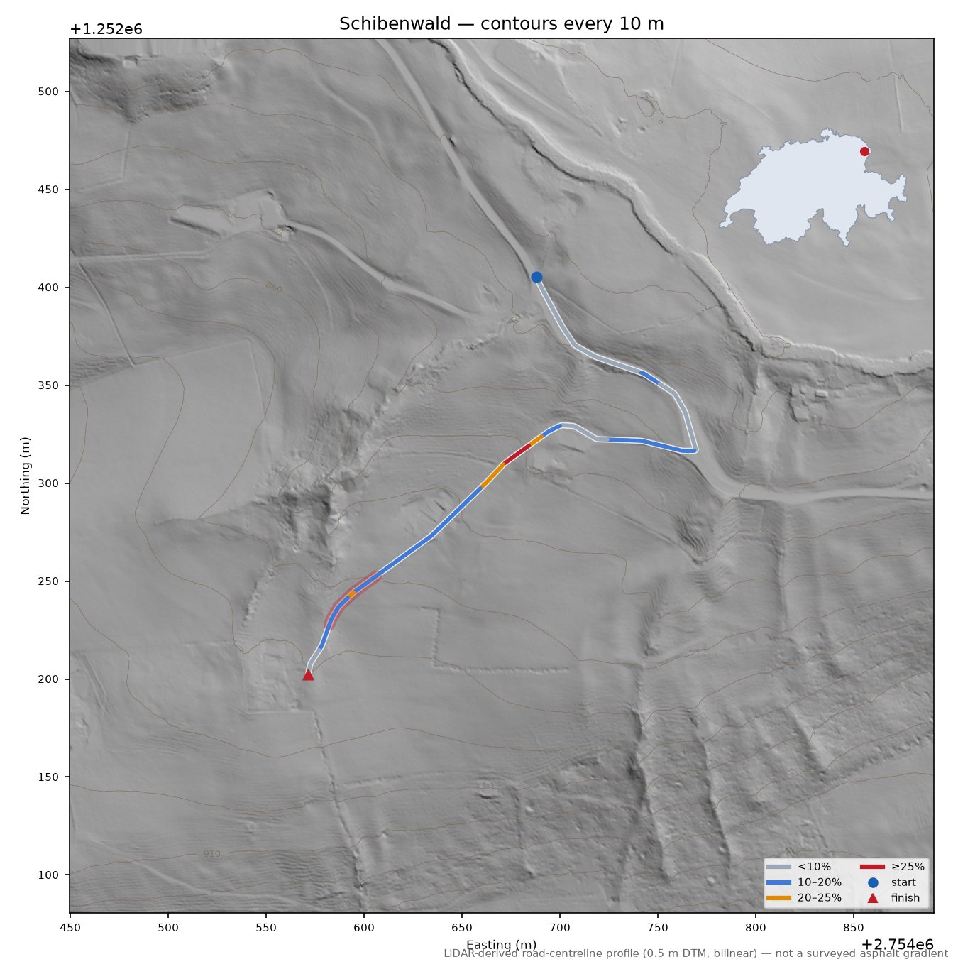 Schibenwald LiDAR hillshade map with contours