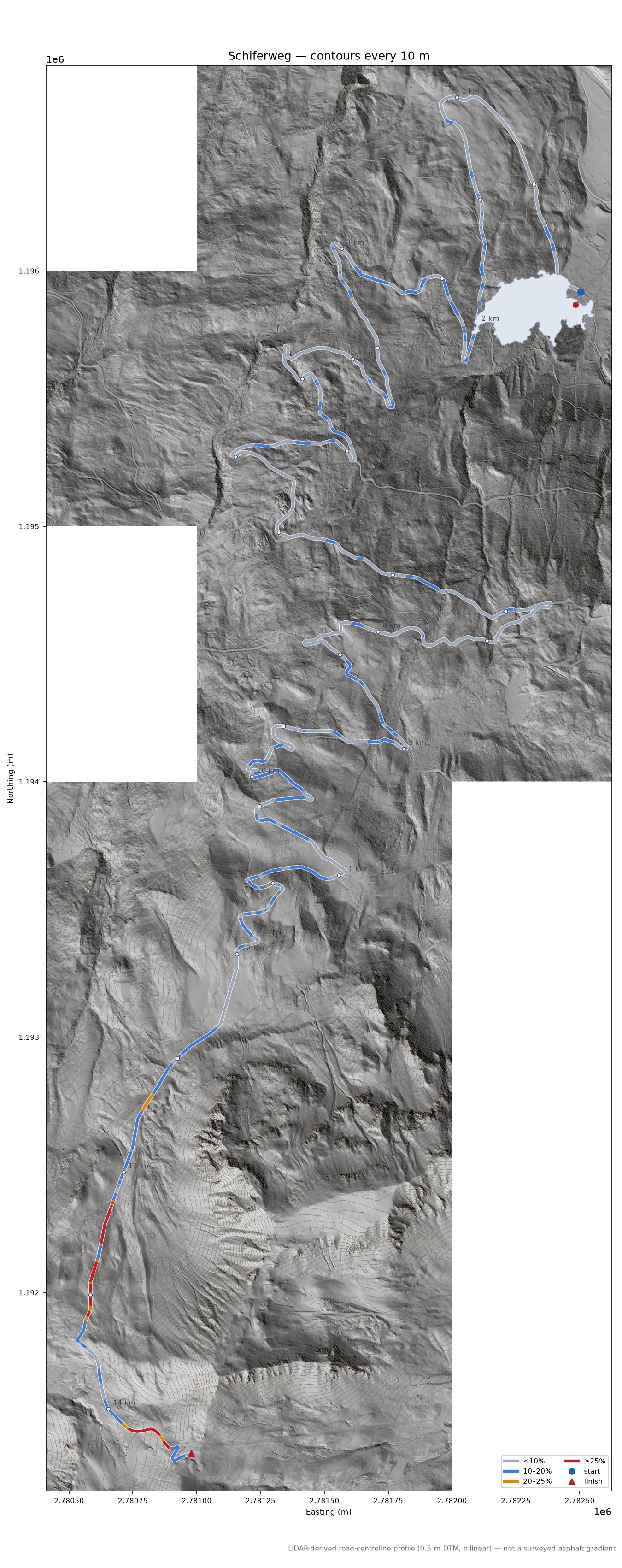 Schiferweg LiDAR hillshade map with contours