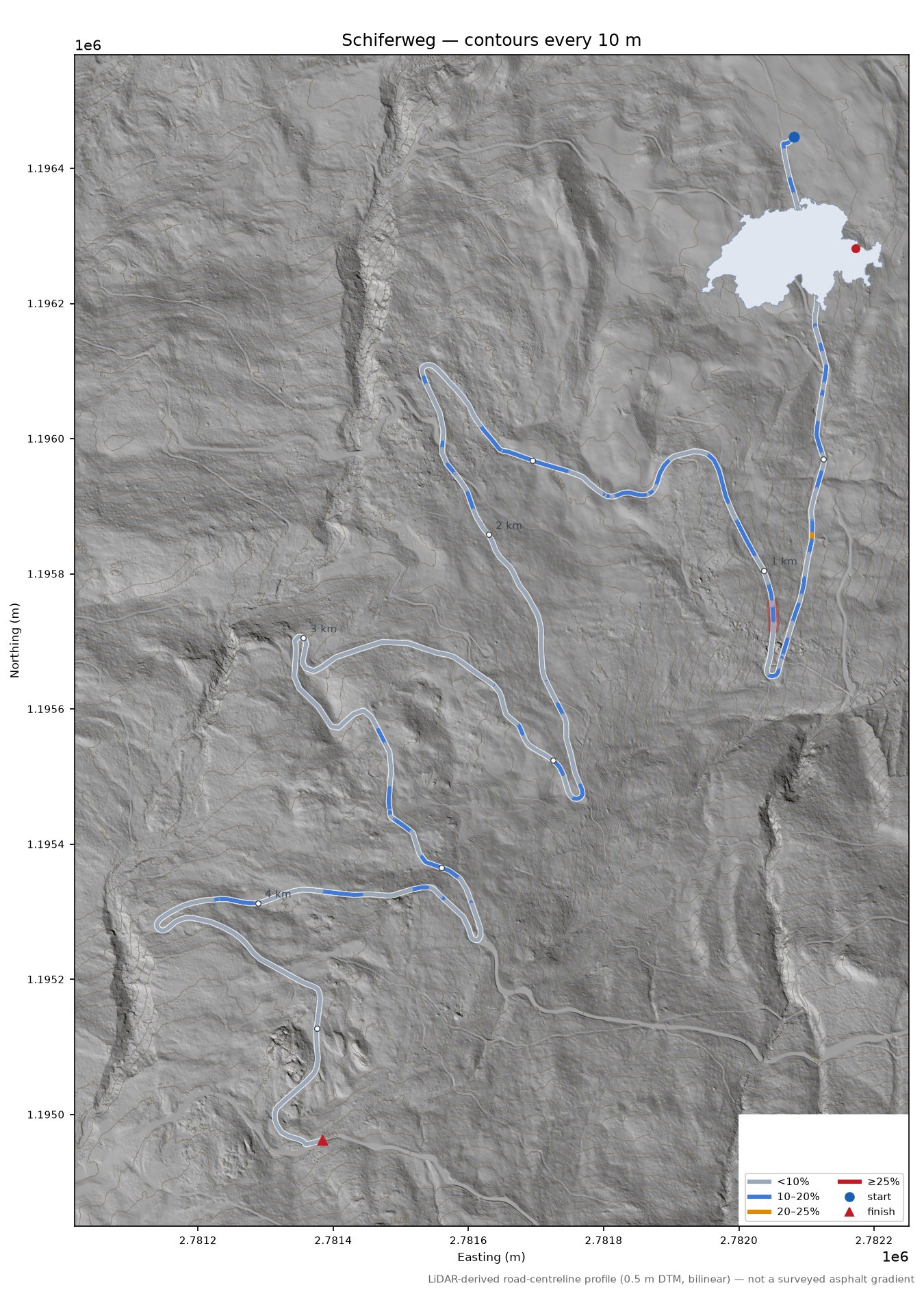 Schiferweg LiDAR hillshade map with contours