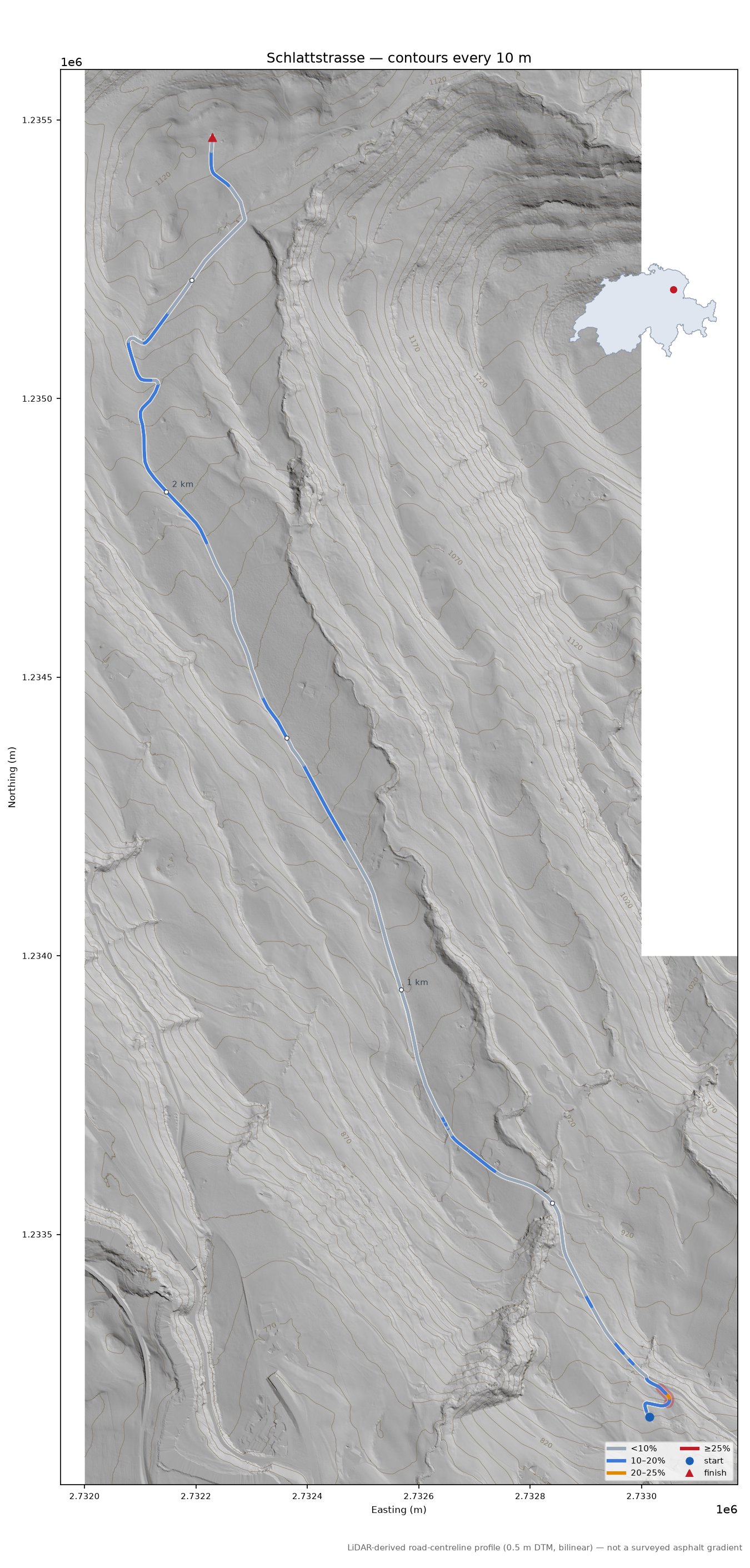Schlattstrasse LiDAR hillshade map with contours