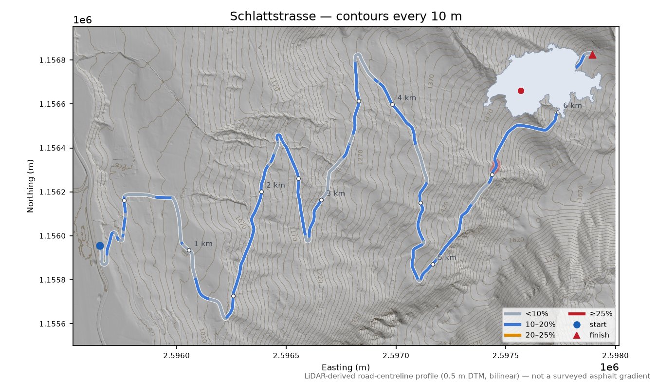 Schlattstrasse LiDAR hillshade map with contours
