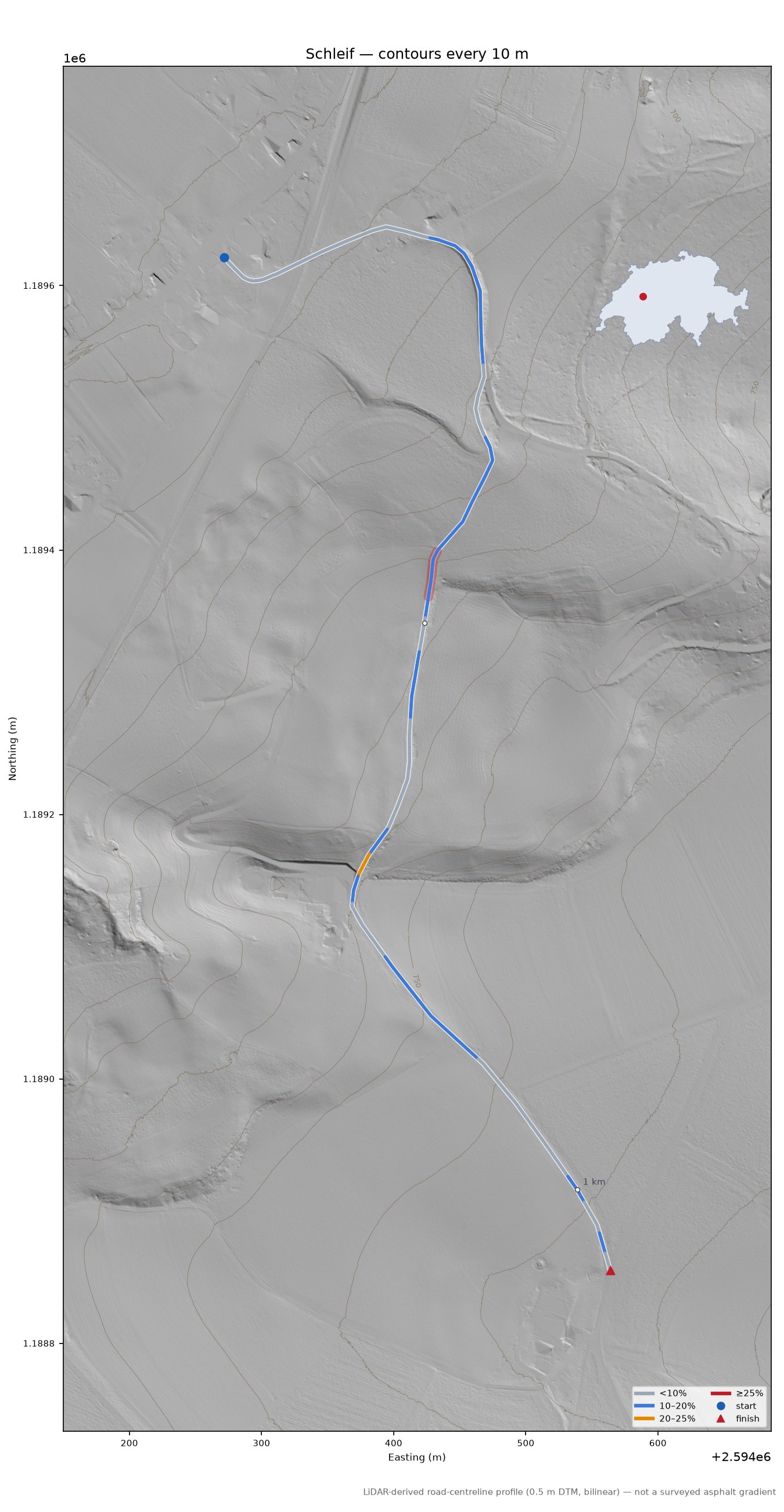 Schleif LiDAR hillshade map with contours