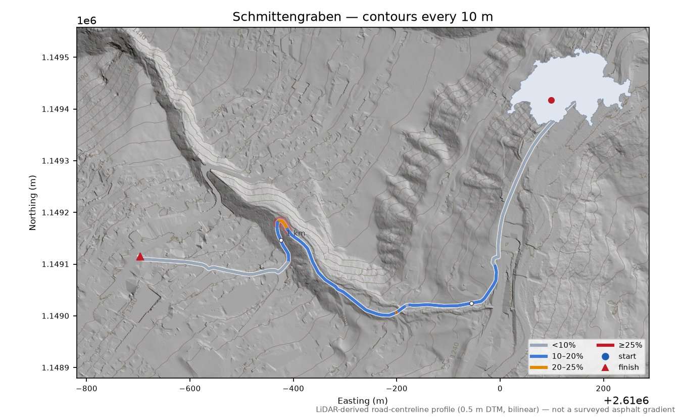 Schmittengraben LiDAR hillshade map with contours