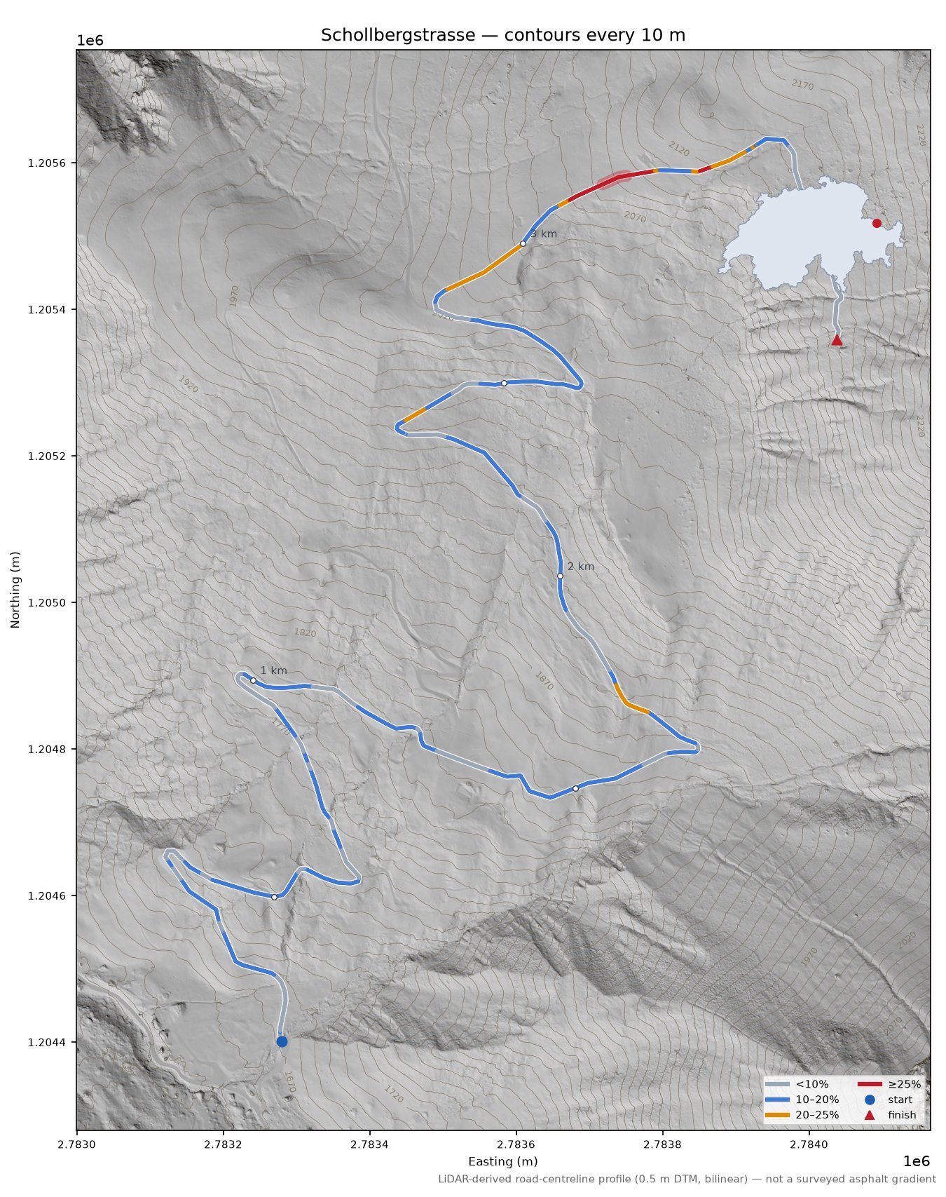 Schollbergstrasse LiDAR hillshade map with contours