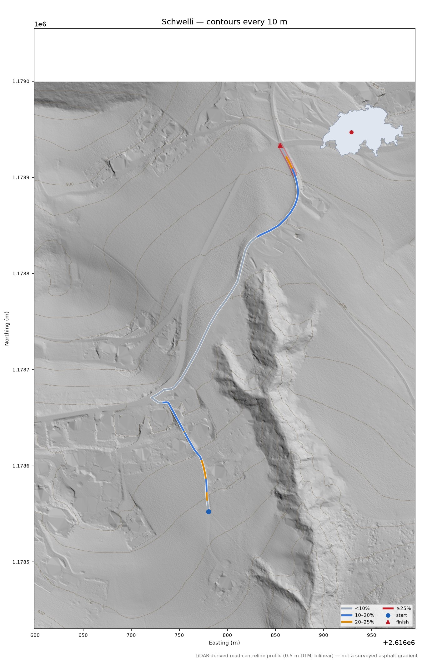 Schwelli LiDAR hillshade map with contours