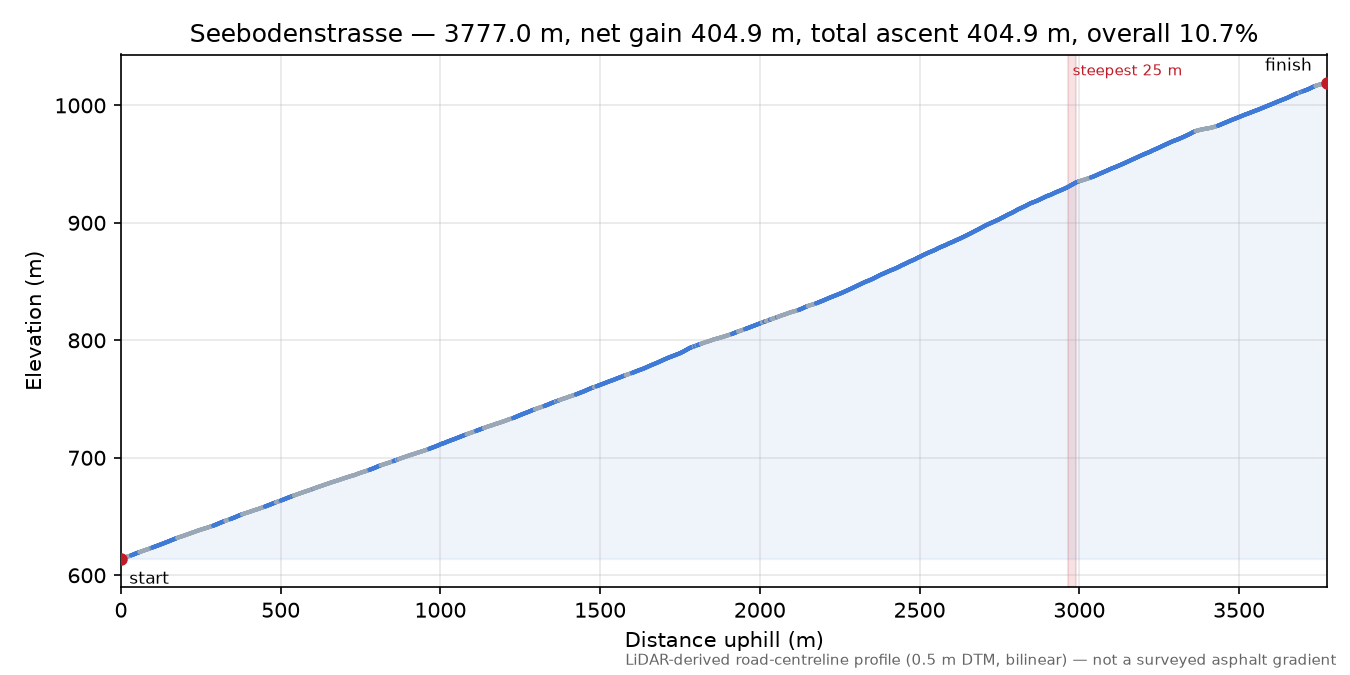 Seebodenstrasse elevation profile