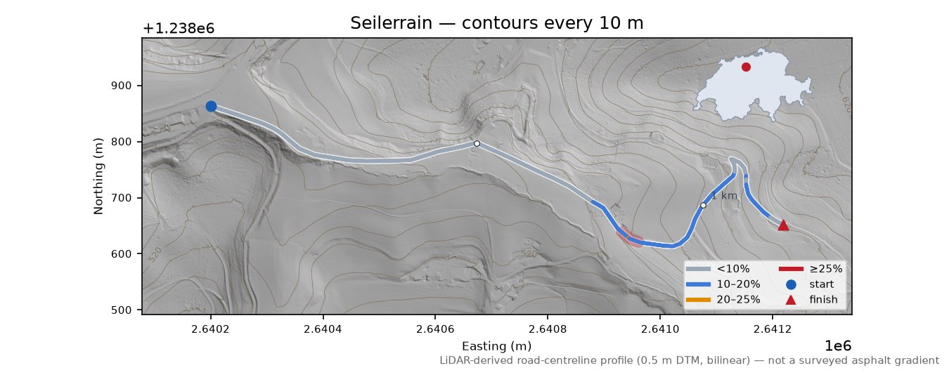 Seilerrain LiDAR hillshade map with contours