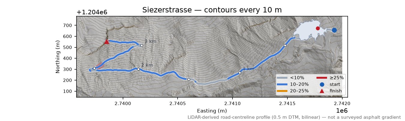 Siezerstrasse LiDAR hillshade map with contours