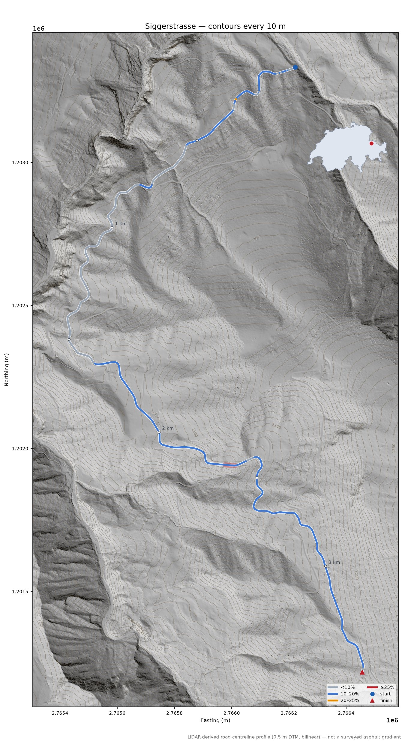 Siggerstrasse LiDAR hillshade map with contours