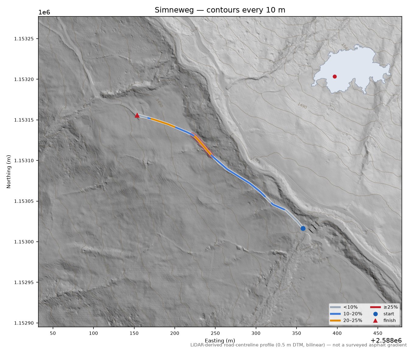 Simneweg LiDAR hillshade map with contours