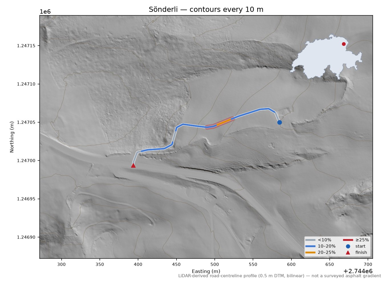 Sönderli LiDAR hillshade map with contours
