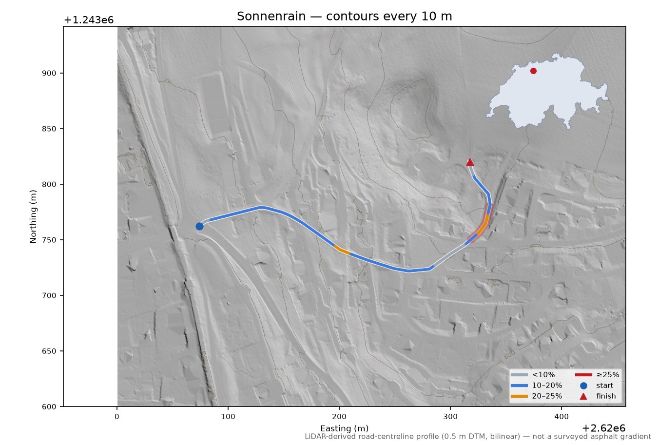 Sonnenrain LiDAR hillshade map with contours