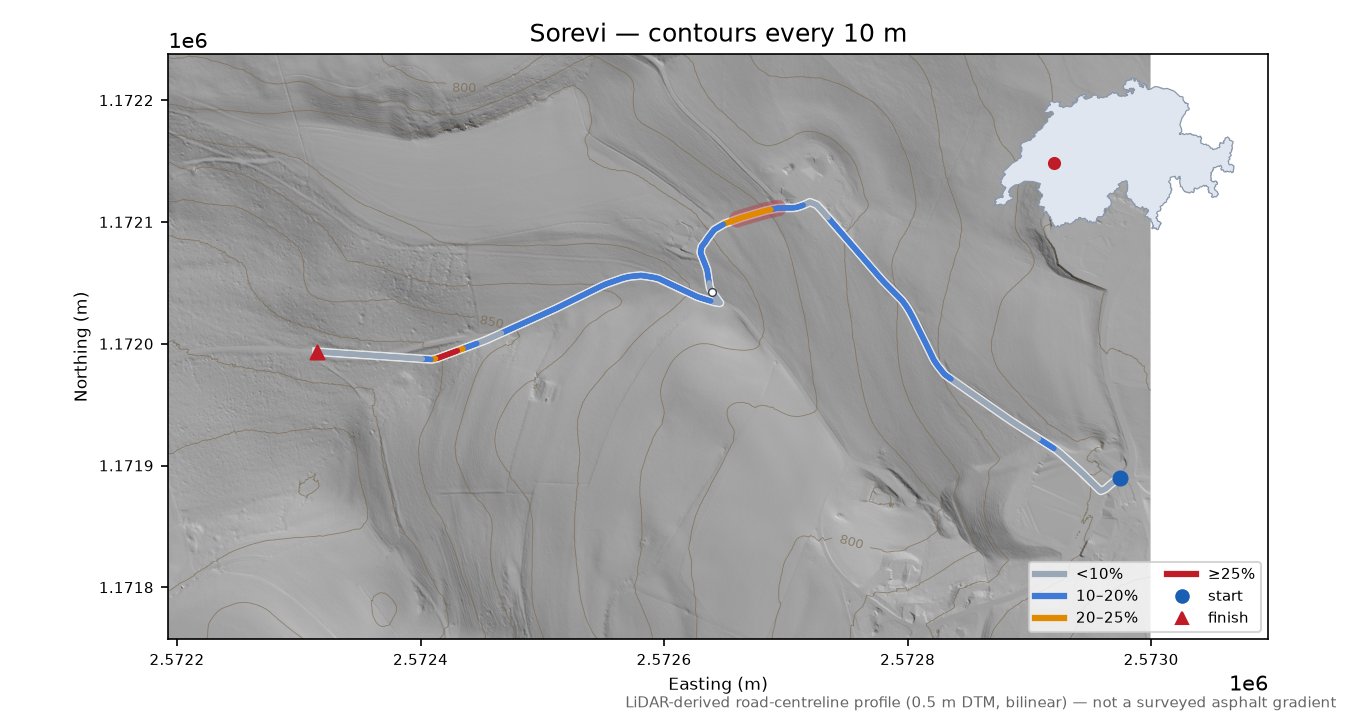 Sorevi LiDAR hillshade map with contours