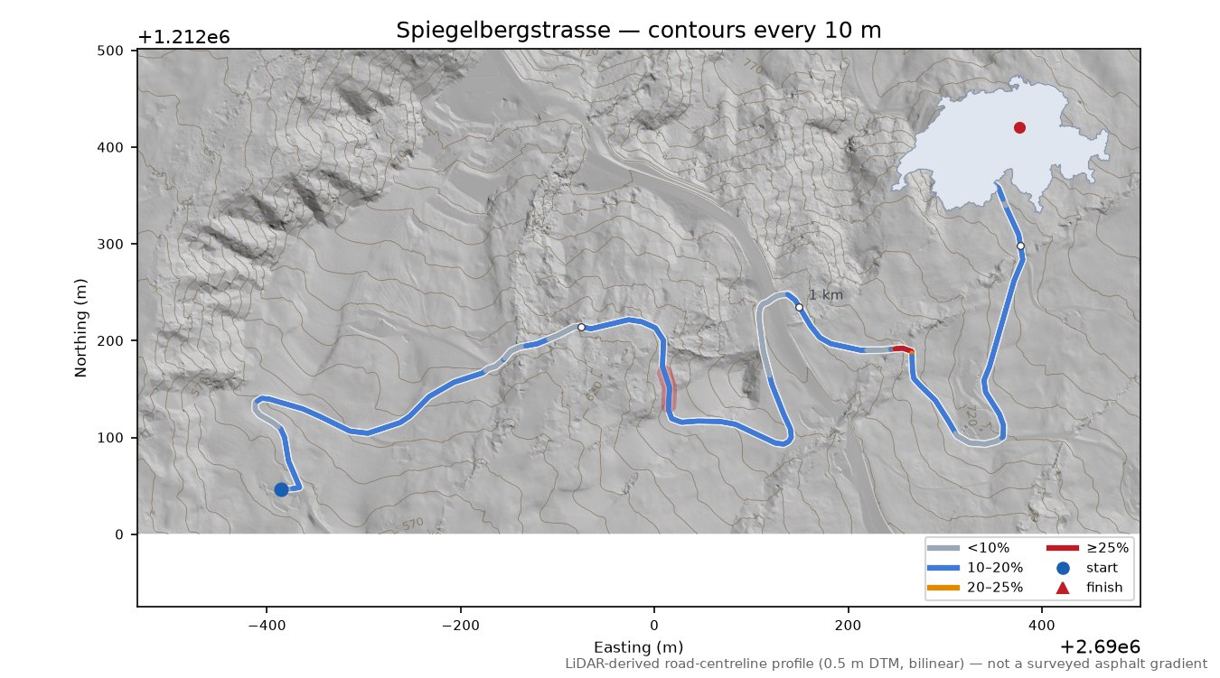 Spiegelbergstrasse LiDAR hillshade map with contours