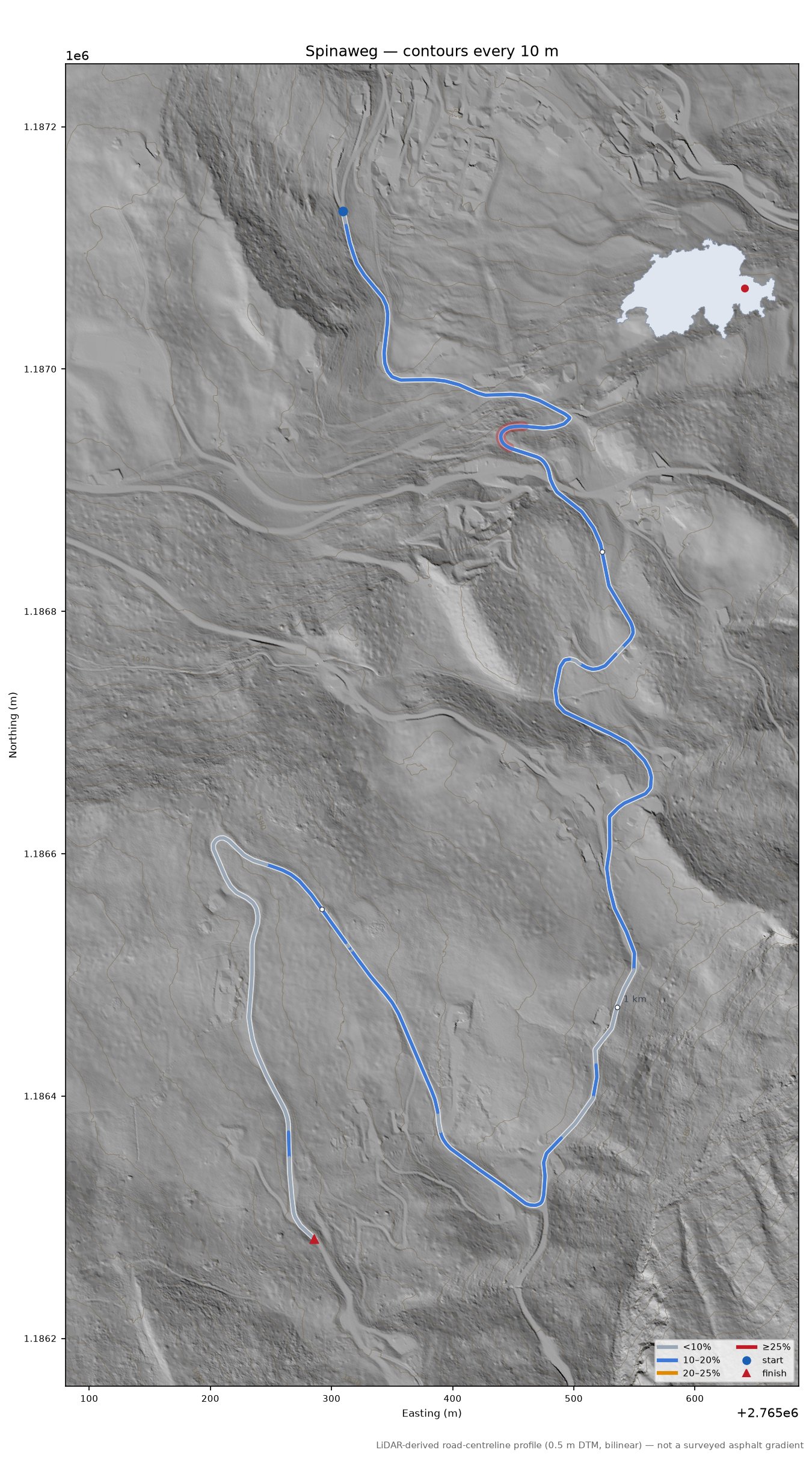 Spinaweg LiDAR hillshade map with contours