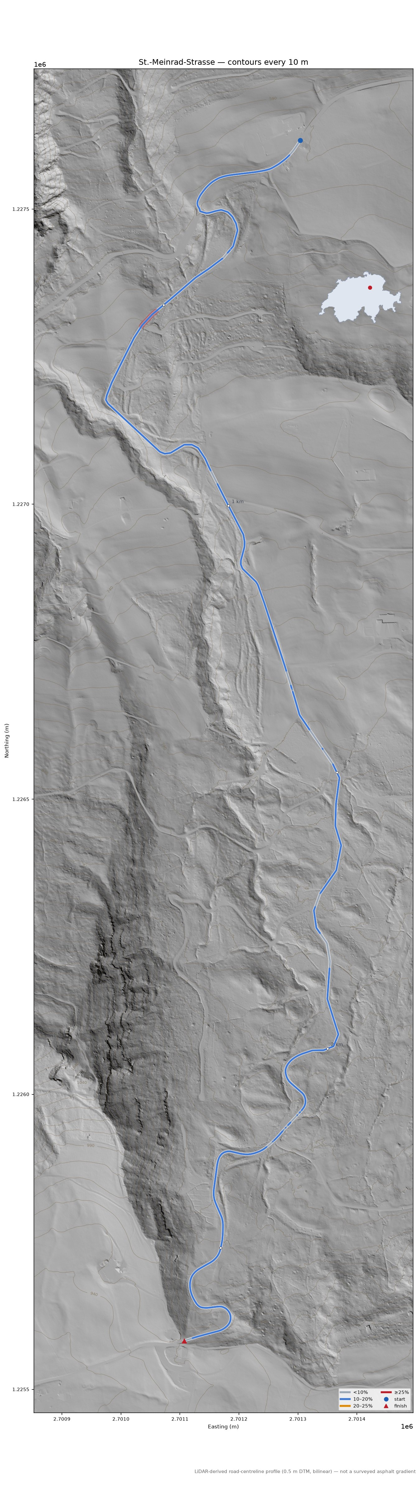 St.-Meinrad-Strasse LiDAR hillshade map with contours