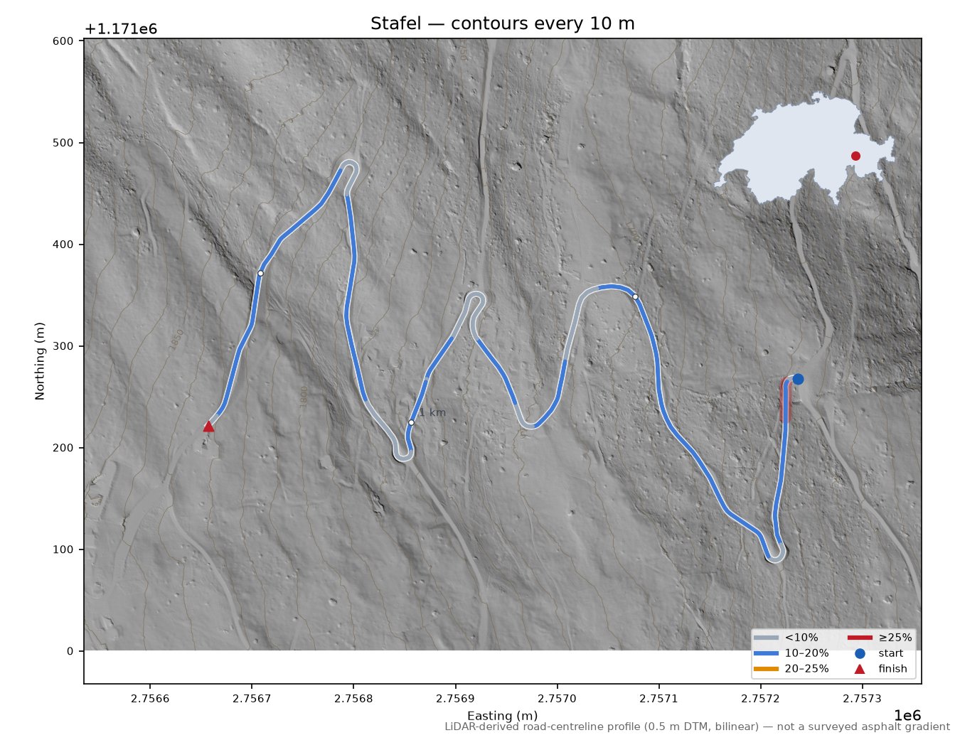 Stafel LiDAR hillshade map with contours