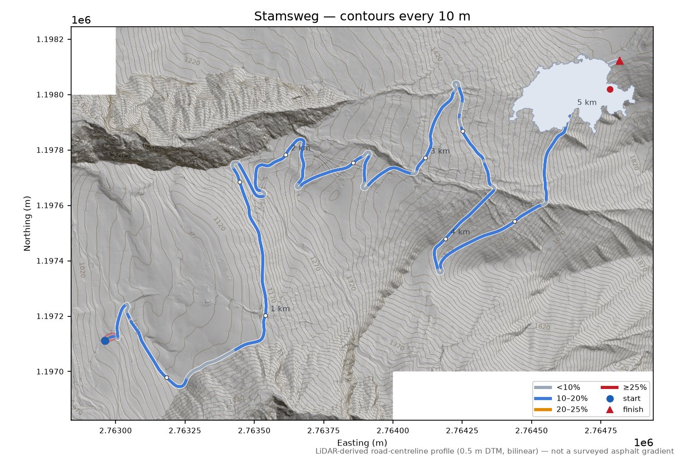 Stamsweg LiDAR hillshade map with contours
