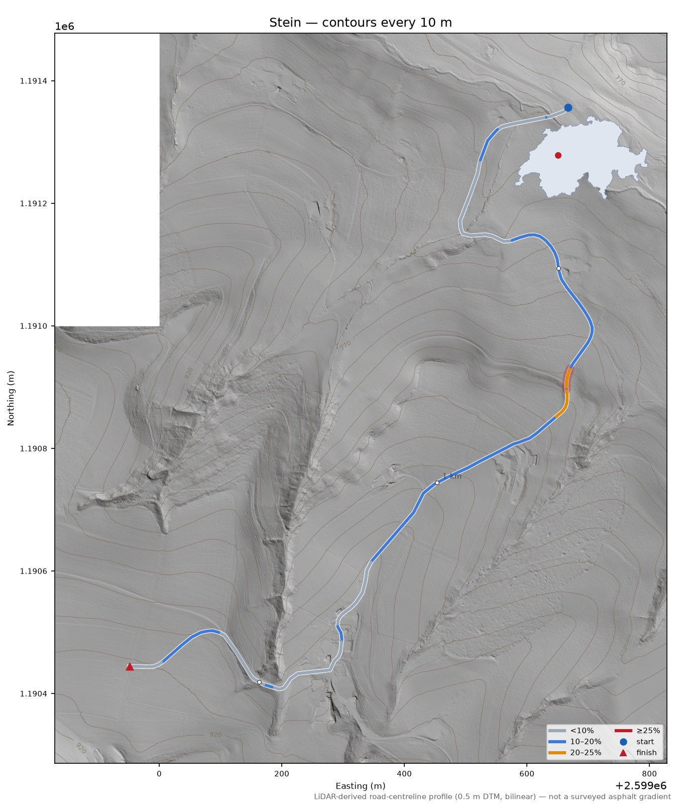 Stein LiDAR hillshade map with contours