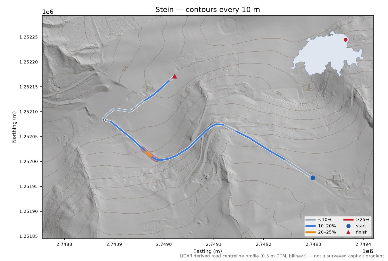 Stein LiDAR hillshade map with contours