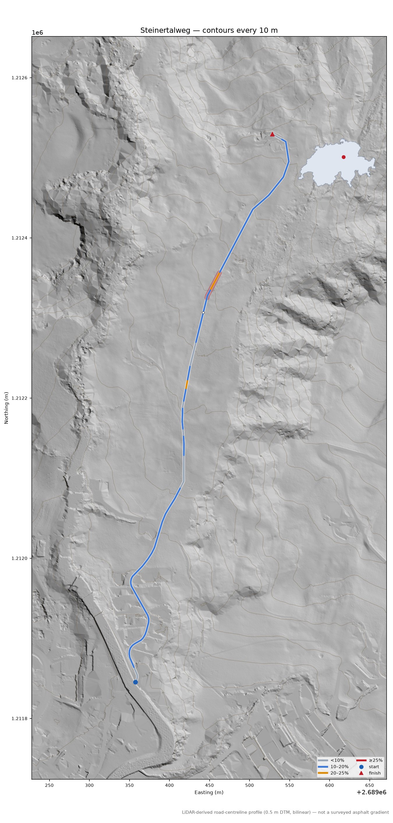 Steinertalweg LiDAR hillshade map with contours