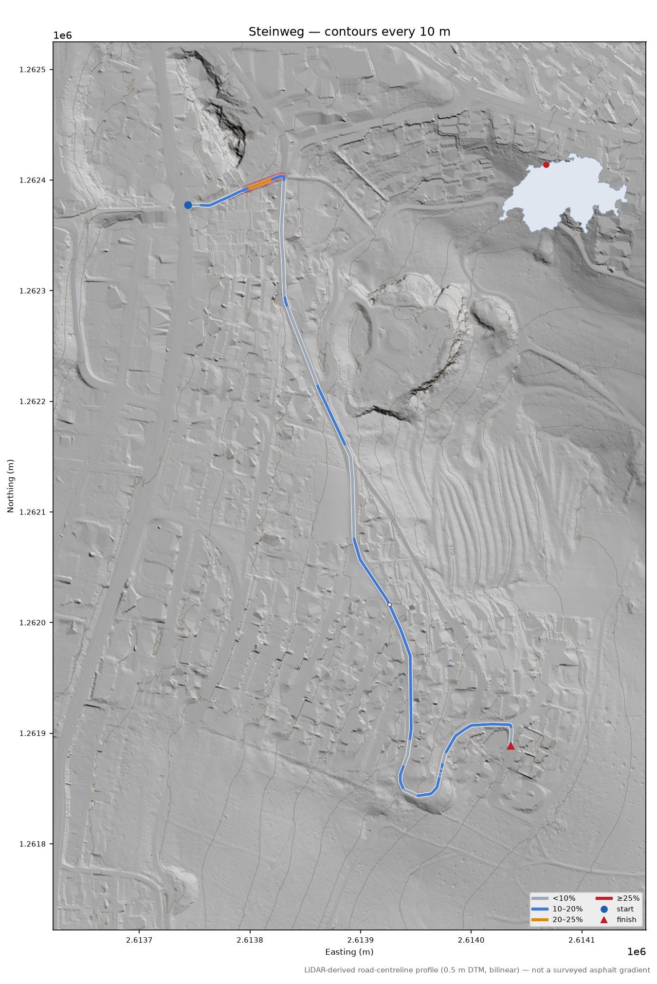 Steinweg LiDAR hillshade map with contours