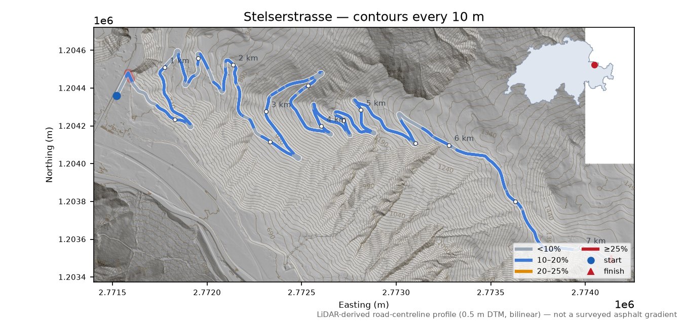 Stelserstrasse LiDAR hillshade map with contours
