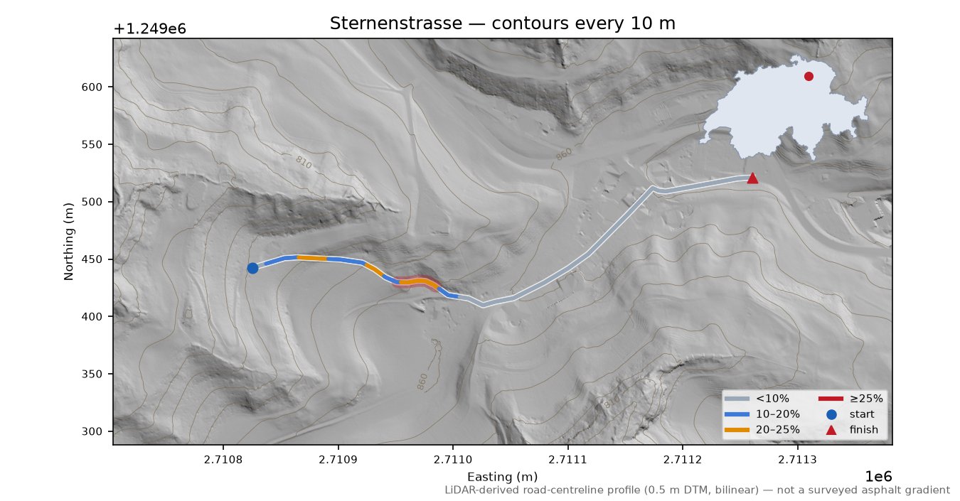Sternenstrasse LiDAR hillshade map with contours