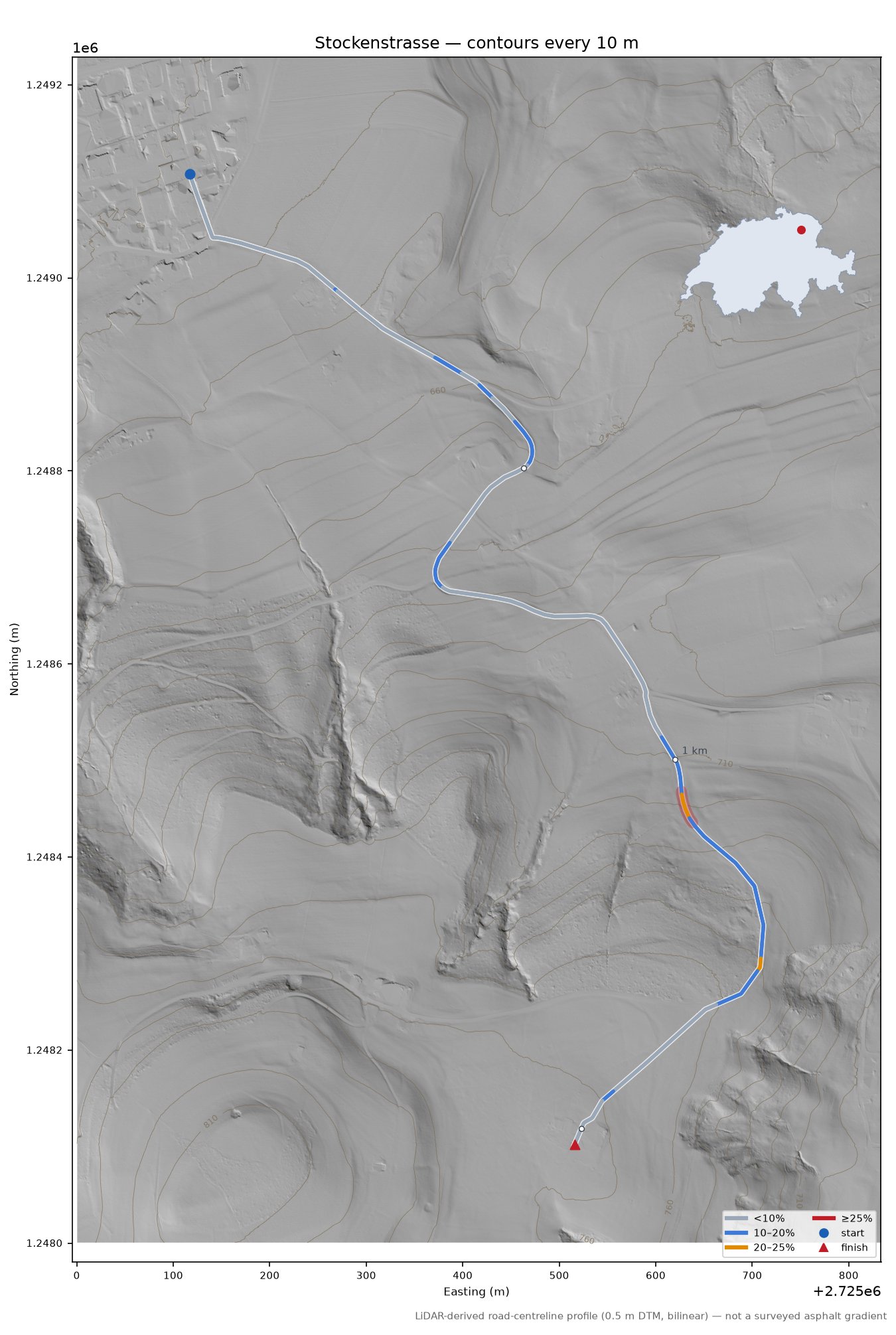 Stockenstrasse LiDAR hillshade map with contours