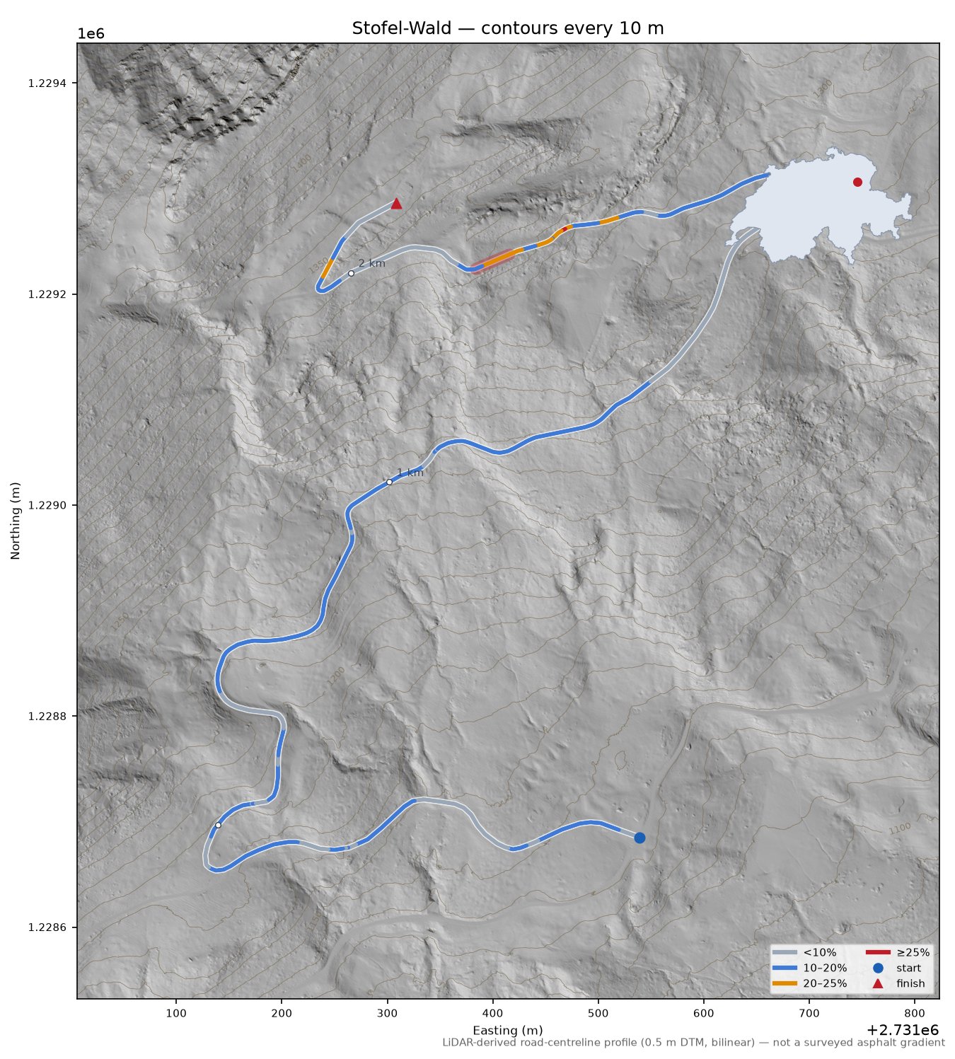 Stofel-Wald LiDAR hillshade map with contours