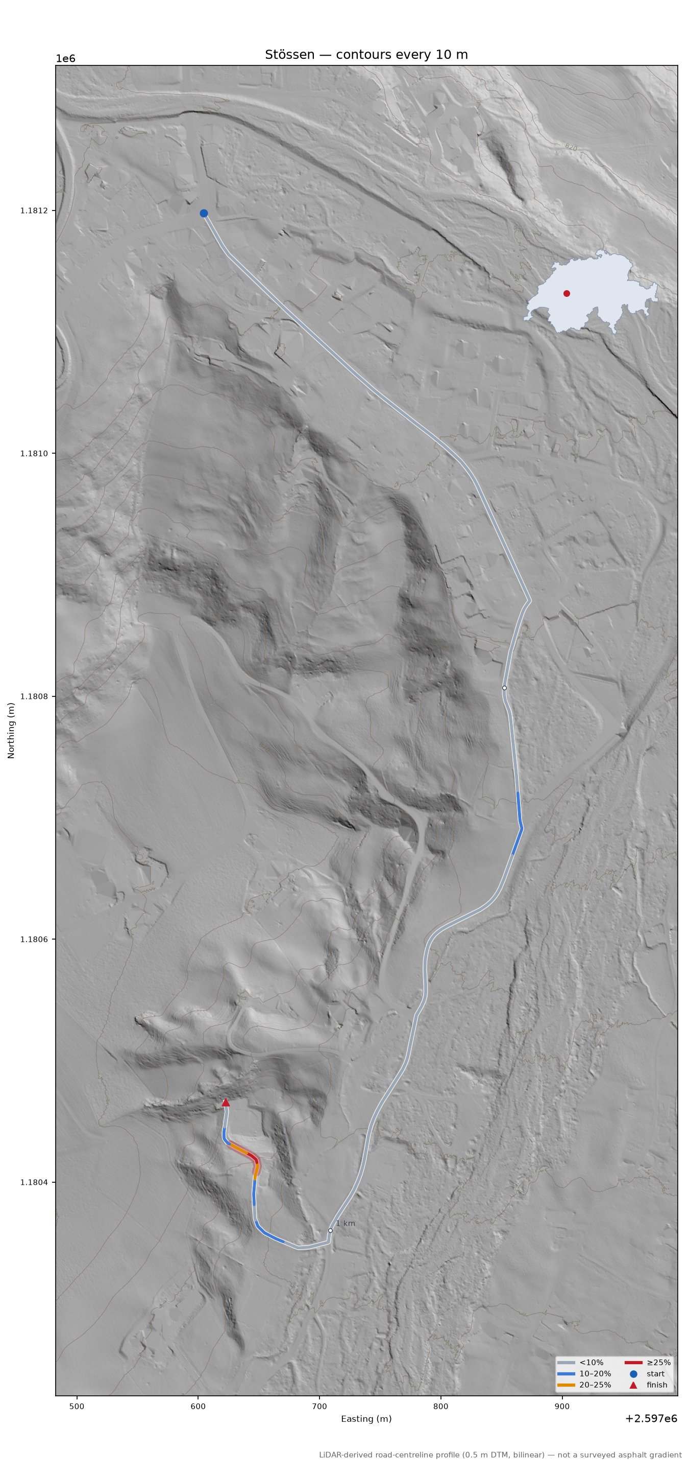 Stössen LiDAR hillshade map with contours