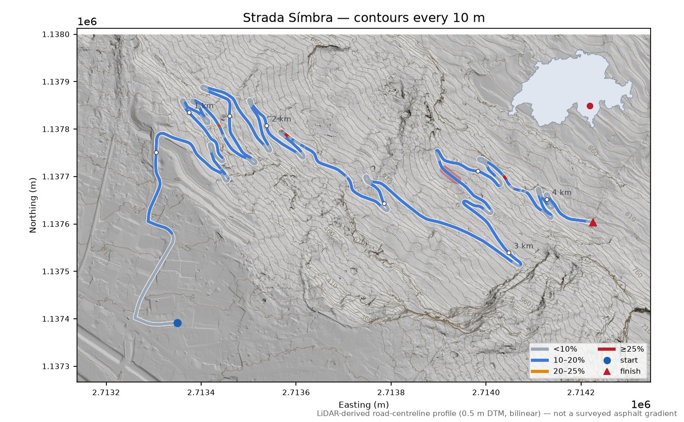 Strada Símbra LiDAR hillshade map with contours